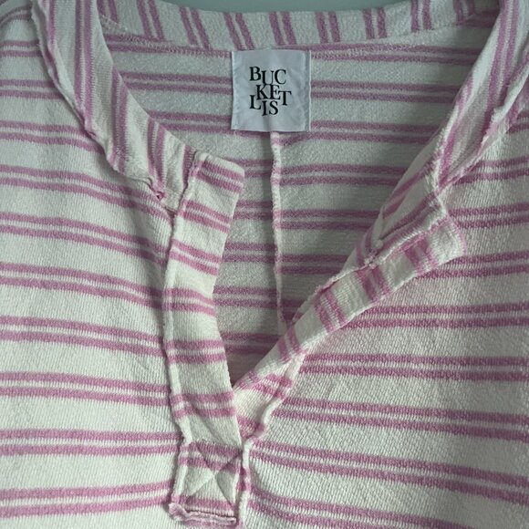 Pink and White Striped Terry Cloth Oversized Boxy Fit Balloon Sleeve Top Size L - Picture 3 of 5